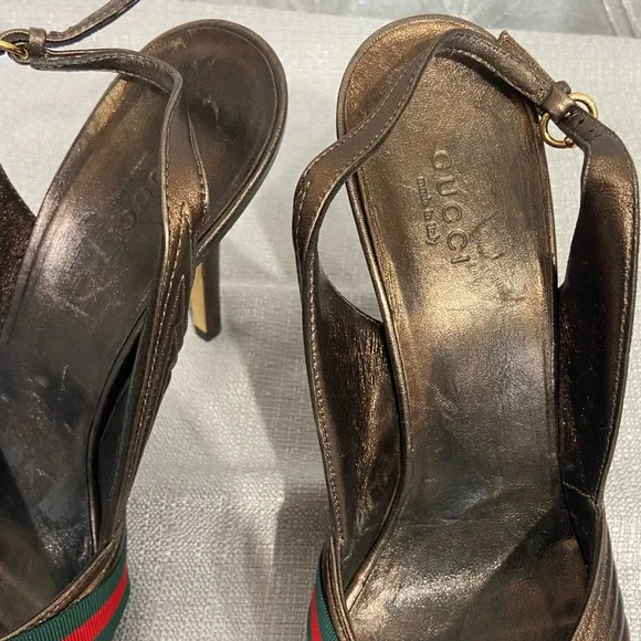 Gucci heels shoes pumps stiletto slip in sandals authentic web peep open toe